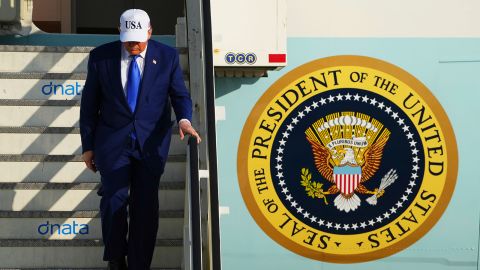 President Donald Trump arrives at Amsterdam Schiphol Airport ahead of the NATO summit, taking place in The Hague, Netherlands, Tuesday, June 24, 2025. (AP Photo/Peter Dejong)