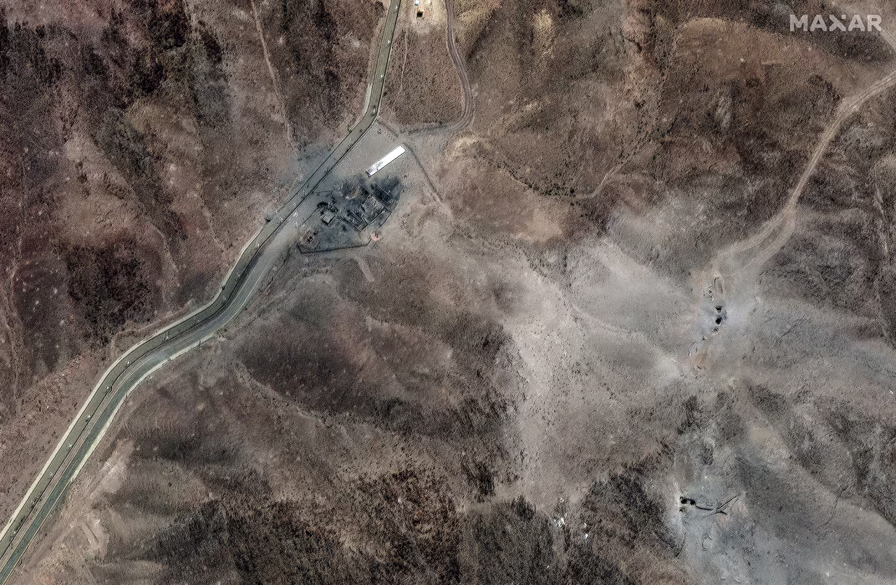 This Tuesday, June 24, satellite image provided by Maxar Technologies shows damage at Fordow enrichment facility after the US strikes on June 22.