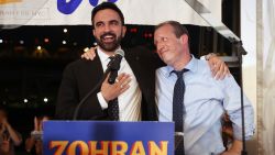 Democratic mayoral candidate Zohran Mamdani, left, speaks on stage with fellow candidate Comptroller Brad Lander at his primary election party, Wednesday, June 25, 2025, in New York.