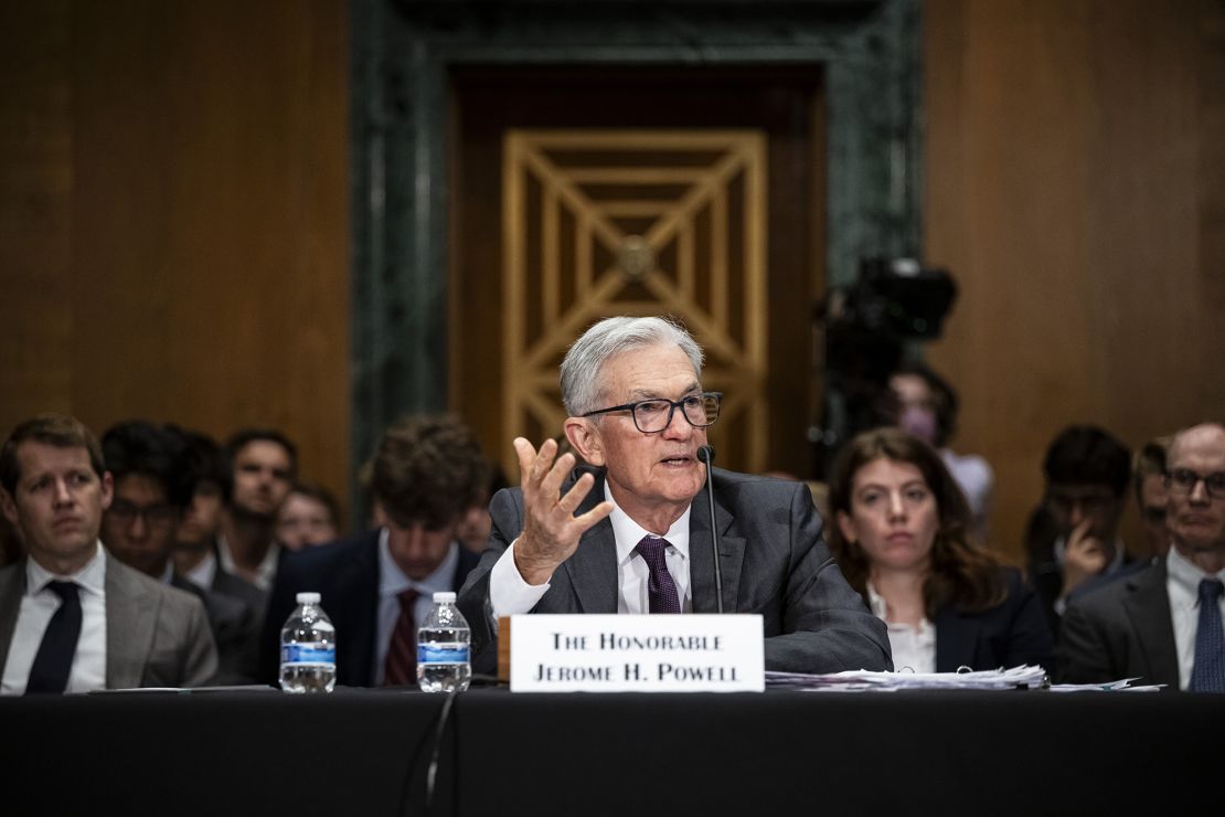 Federal Reserve Chair Jerome Powell testifies during a Senate hearing on June 25. Powell has repeatedly said the Fed depends on data -- and only data -- to make its interest rate decisions.