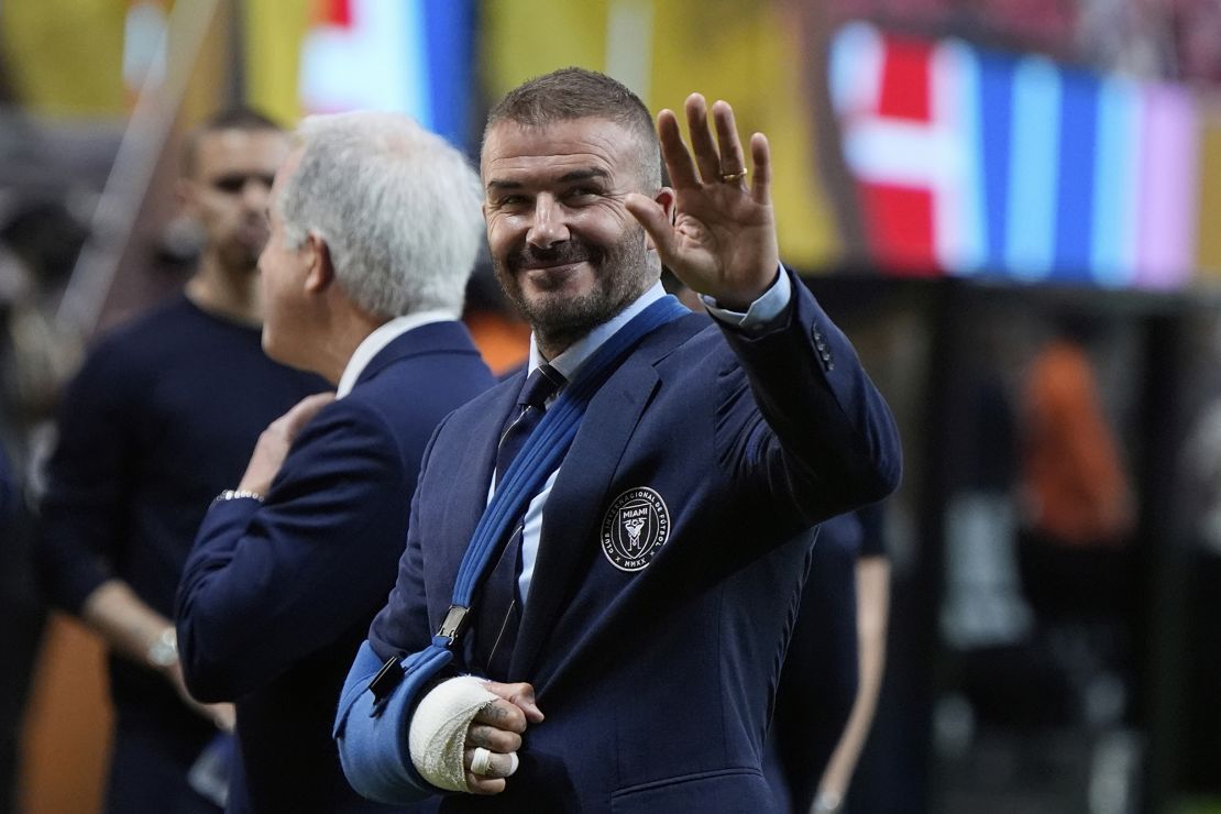 Inter Miami co-owner David Beckham gestures ahead of the match.