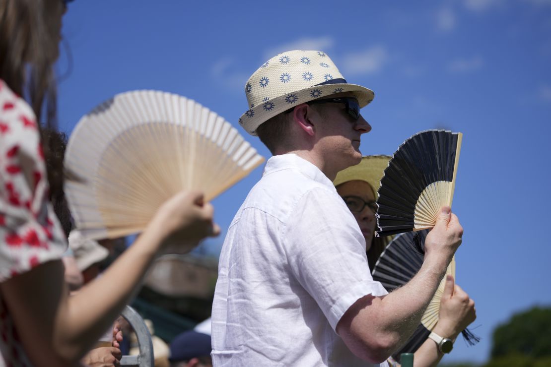 Fans with fans at the first day of Wimbledon.