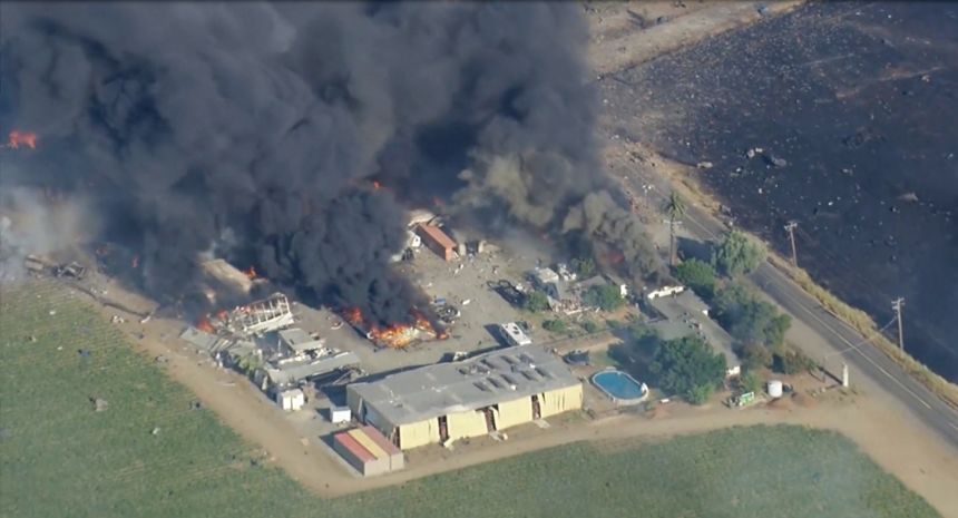 An aerial view shows the destruction at the scene of the blast.