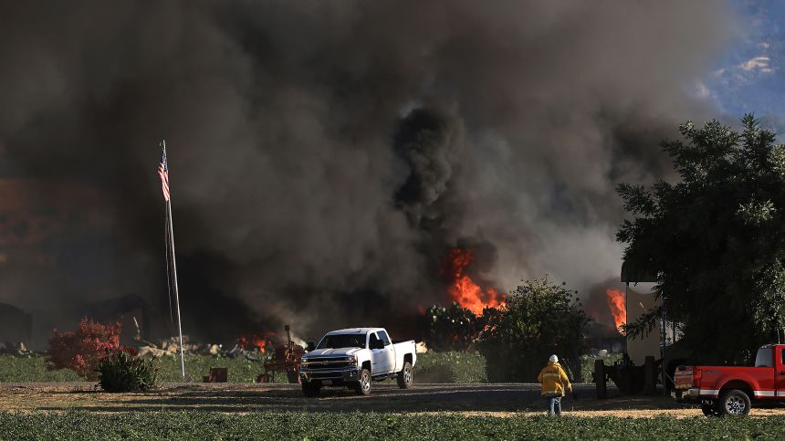 Dense smoke rises in the aftermath of the explosion.