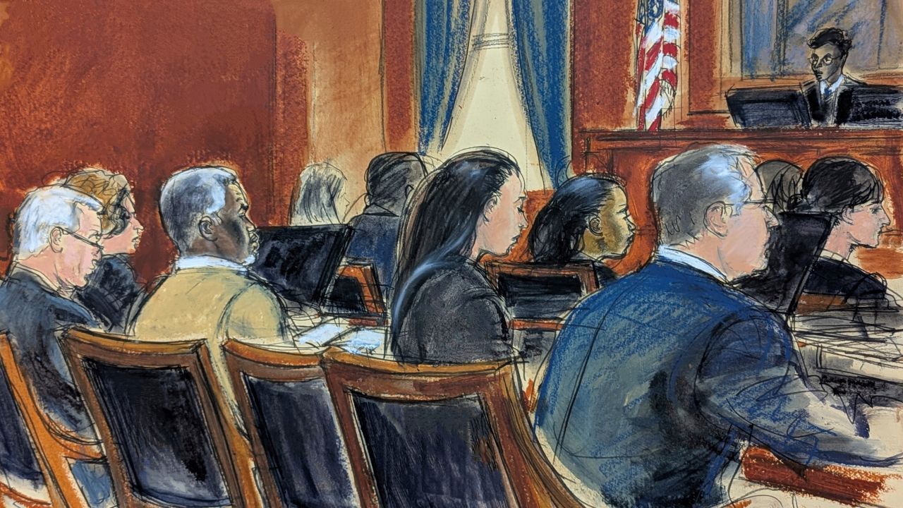 In this courtroom sketch, Judge Arun Subramanian speaks during Combs' bail hearing, on Wednesday.