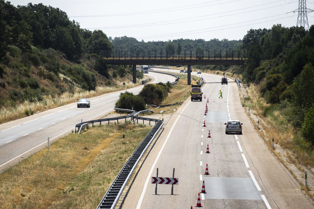 The site of the car accident in which Liverpool player Diogo Jota and his brother died in the north-western city of Zamora, Spain, on Thursday.