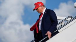 President Donald Trump arrives on Air Force One in Des Moines, Iowa, on July 3.
