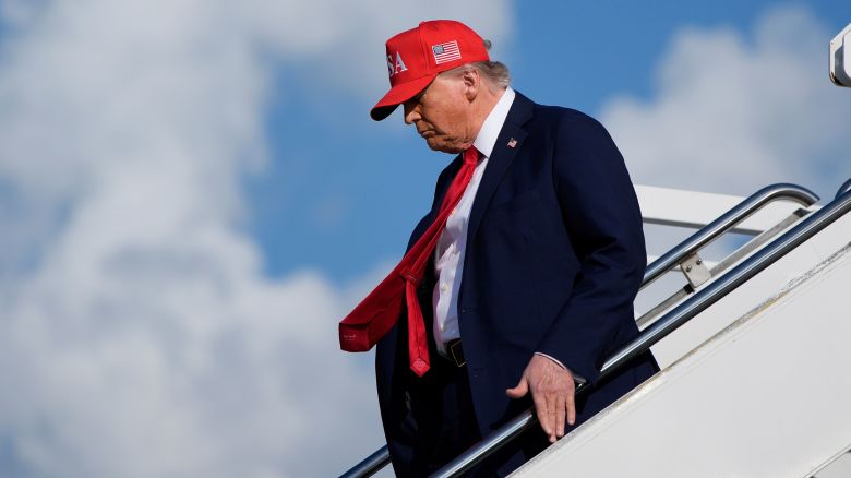 President Donald Trump arrives on Air Force One in Des Moines, Iowa, on July 3.