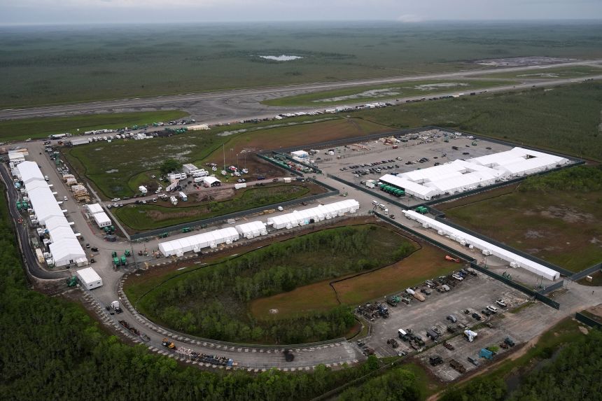Work progresses on a new migrant detention facility dubbed