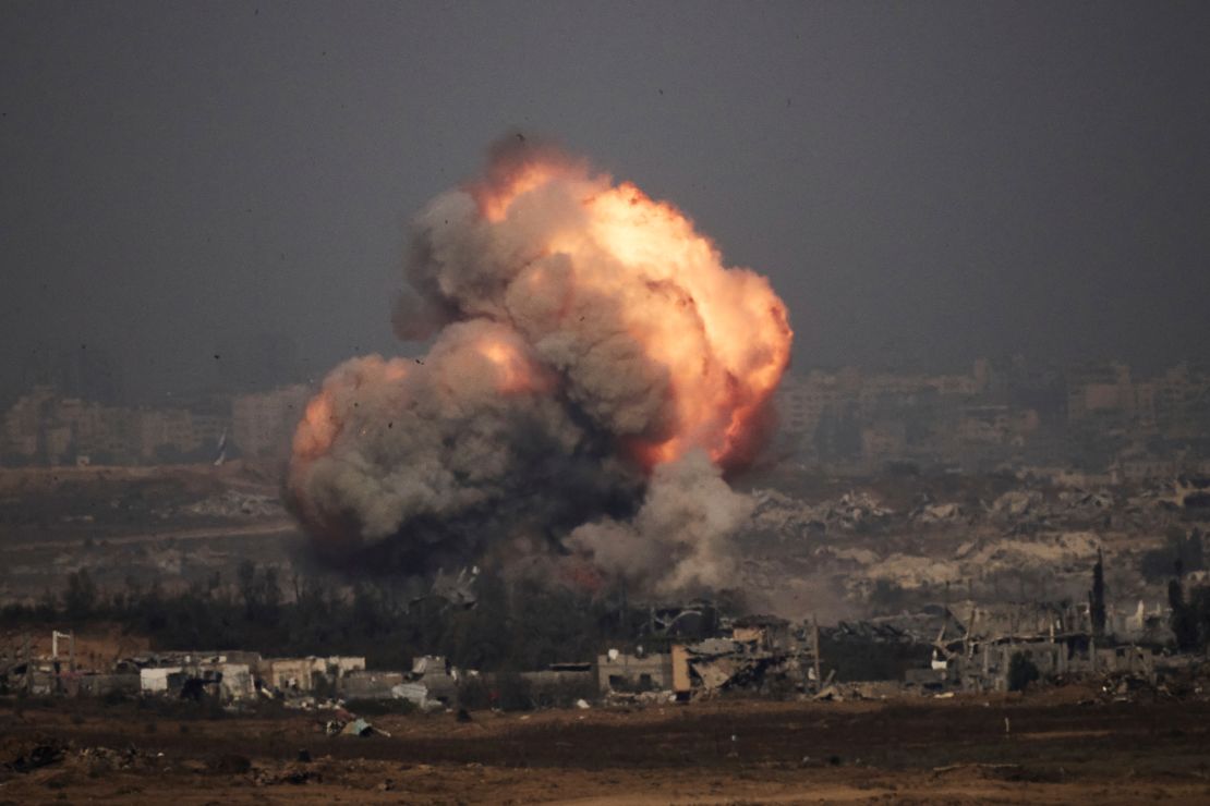 Smoke rises into the sky following an Israeli attack in northern Gaza, as seen from southern Israel, on July 10.