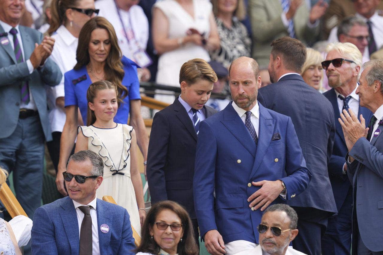 The Prince and Princess of Wales arrive to the Royal Box with their children Prince George and Princess Charlotte to watch the match.