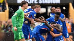 Chelsea players celebrate after winning the Club World Cup final soccer match against Paris Saint-Germain in East Rutherford, N.J., Sunday, July 13, 2025. (AP Photo/Frank Franklin II)