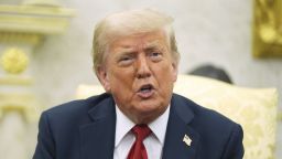 President Donald Trump speaks during a meeting with NATO Secretary General Mark Rutte in the Oval Office on July 14. Trump and his allies have been ramping up attacks on Federal Reserve Chair Jerome Powell.