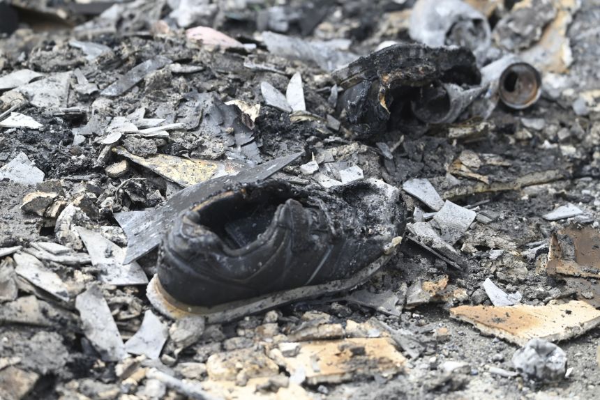 Debris is seen following a fire at the Gabriel House assisted living facility in Fall River, Massachusetts, on Monday.