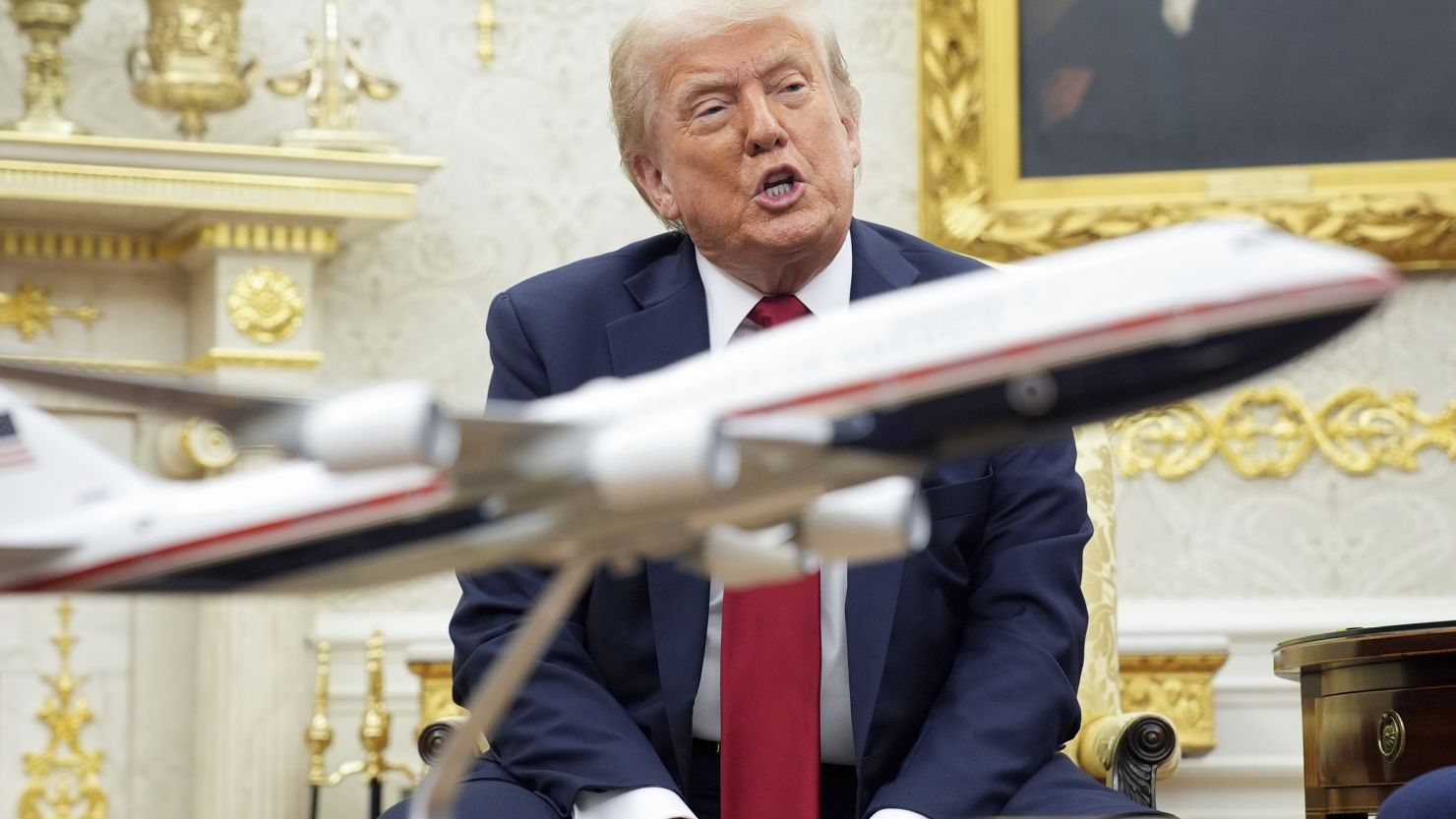 President Donald Trump announces a deal to send US weapons to Ukraine through NATO, in the Oval Office at the White House in Washington, D.C. on July 14 2025.