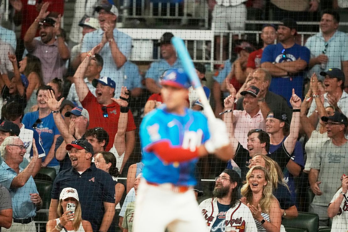 Fans watch Atlanta Braves first baseman Matt Olson compete during the Home Run Derby on July 14 in Atlanta.