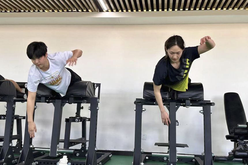 Yu (left) in training in January this year.