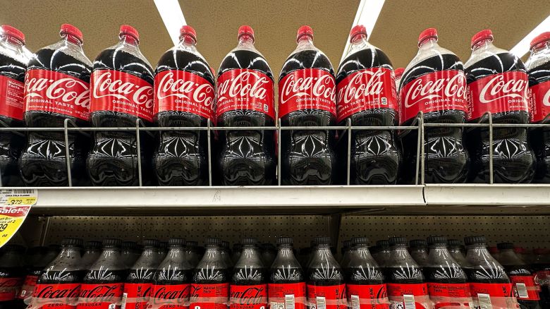 Bottles of Coca-Cola are displayed at a grocery store in Mount Prospect, Ill., Thursday, July 17, 2025. (AP Photo/Nam Y. Huh)