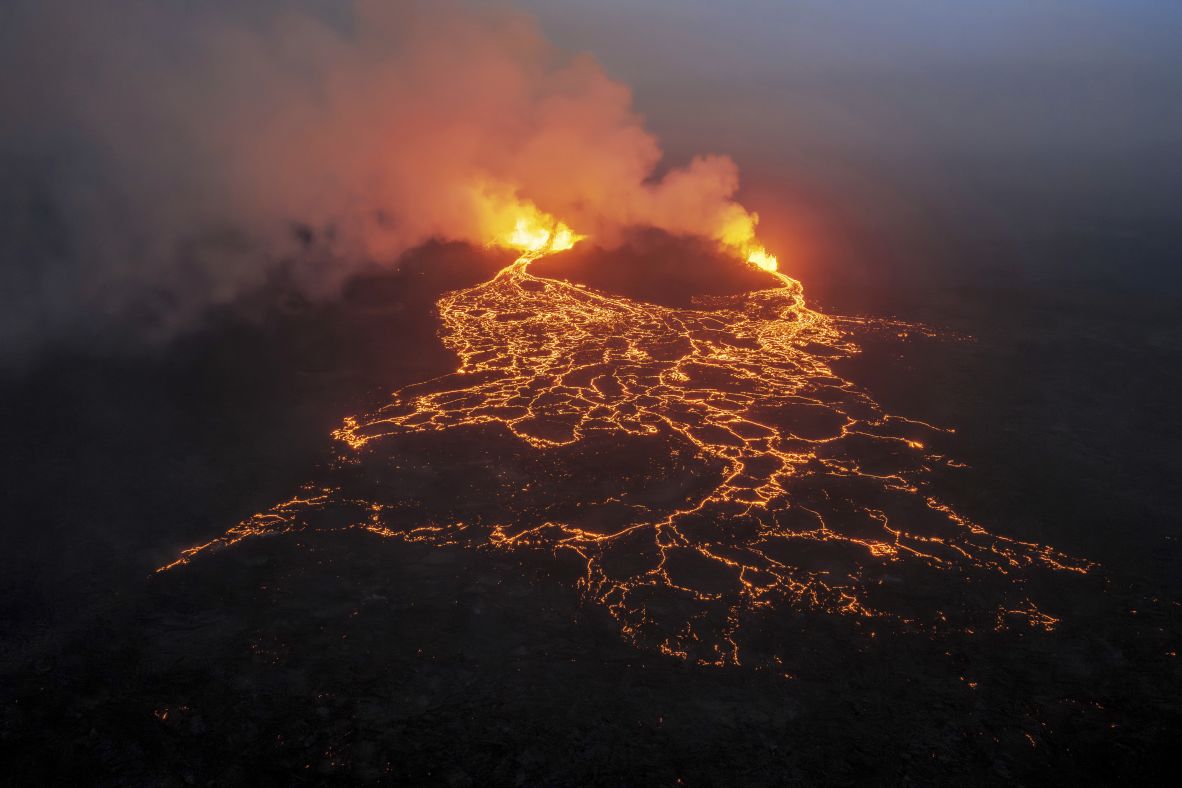 Lava flows Saturday, July 19, after a volcanic eruption on Iceland’s Reykjanes Peninsula.