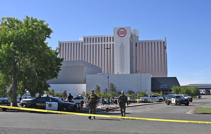 Police respond to a shooting outside the Grand Sierra Resort in Reno, Nevada, on Monday.