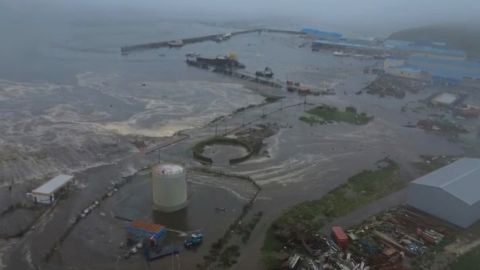 This image taken from a video released by Geophysical Service of the Russian Academy of Sciences, shows the aftermath of tsunami hitting the coastal area of Severo-Kurilsk at Paramushir island of Kuril Islands, Russia, Wednesday, July 30, 2025.