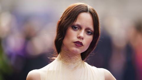 A poster girl for the "Tired Girl" makeup trend, Jenna Ortega is pictured at the season two premiere of the TV series "Wednesday" in London.