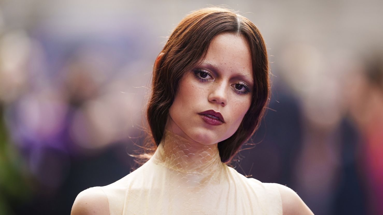 A poster girl for the "Tired Girl" makeup trend, Jenna Ortega is pictured at the season two premiere of the TV series "Wednesday" in London.