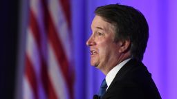 Justice Brett Kavanaugh speaks at a panel at the Eighth Circuit Court Judicial Conference in in Kansas City, Missouri, on July 31, 2025.