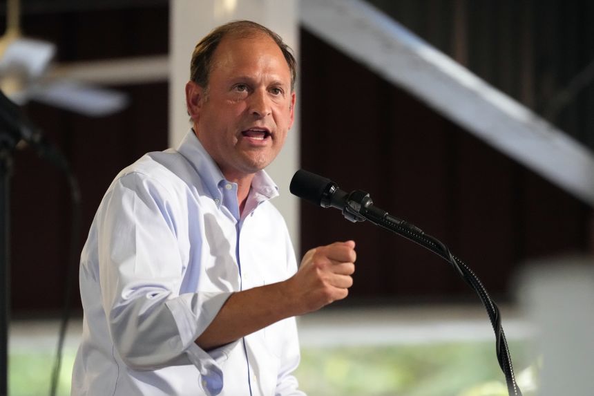 Rep. Andy Barr speaks at the annual Fancy Farm picnic on Saturday, August 2, 2025.