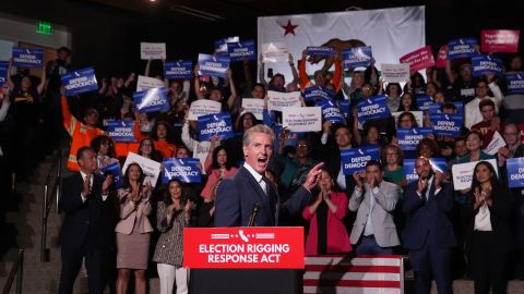 California Gov. Gavin Newsom speaks during a news conference Thursday, August 14, 2025, in Los Angeles.