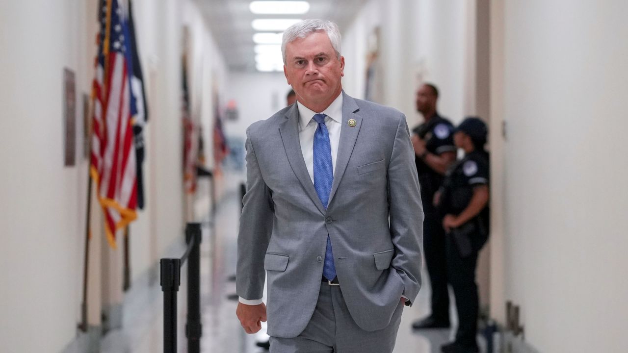 House Oversight Committee Chairman James Comer speaks to reporters at the US Capitol on Monday, August 18, 2025.