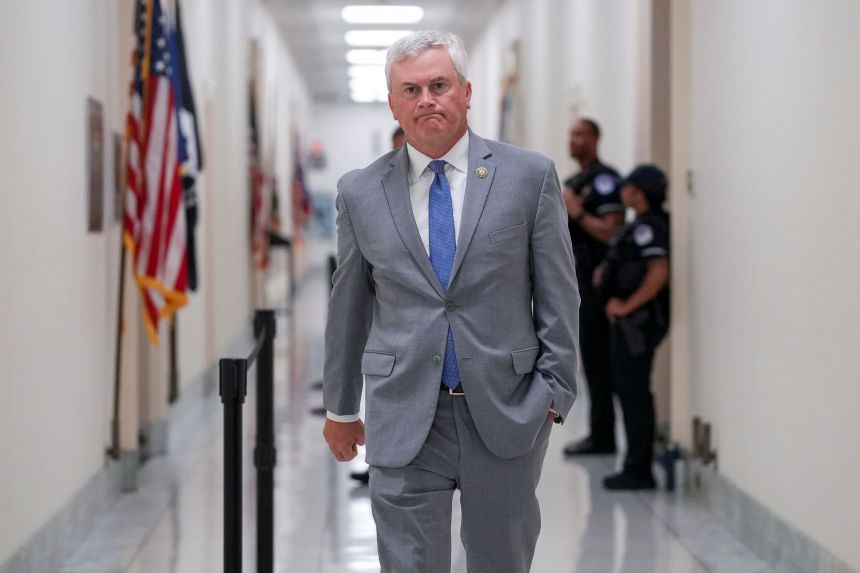 House Oversight Committee Chairman James Comer speaks to reporters at the US Capitol on Monday, August 18, 2025.
