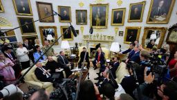 US President Donald Trump holds a meeting with Ukrainian President Volodymyr Zelensky in the Oval Office of the White House, on Monday.