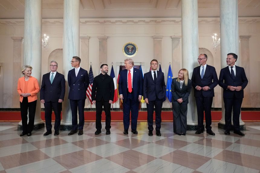 Leaders of the European Commission, the UK, Finland, Ukraine, the US, France, Italy, Germany and NATO gather in the White House for talks on Monday.