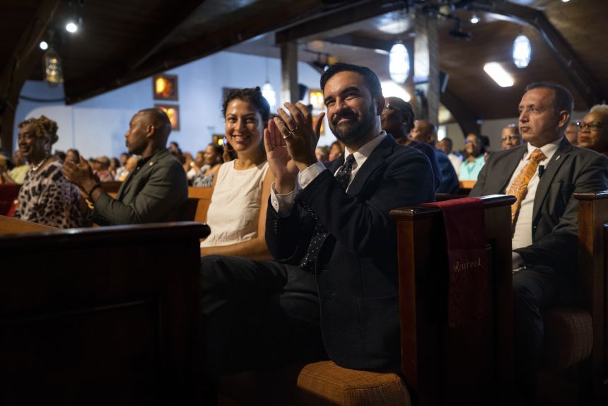 Mamdani attends a church service at Saint Paul Community Baptist Church on August 17, 2025, in New Lots, Brooklyn.