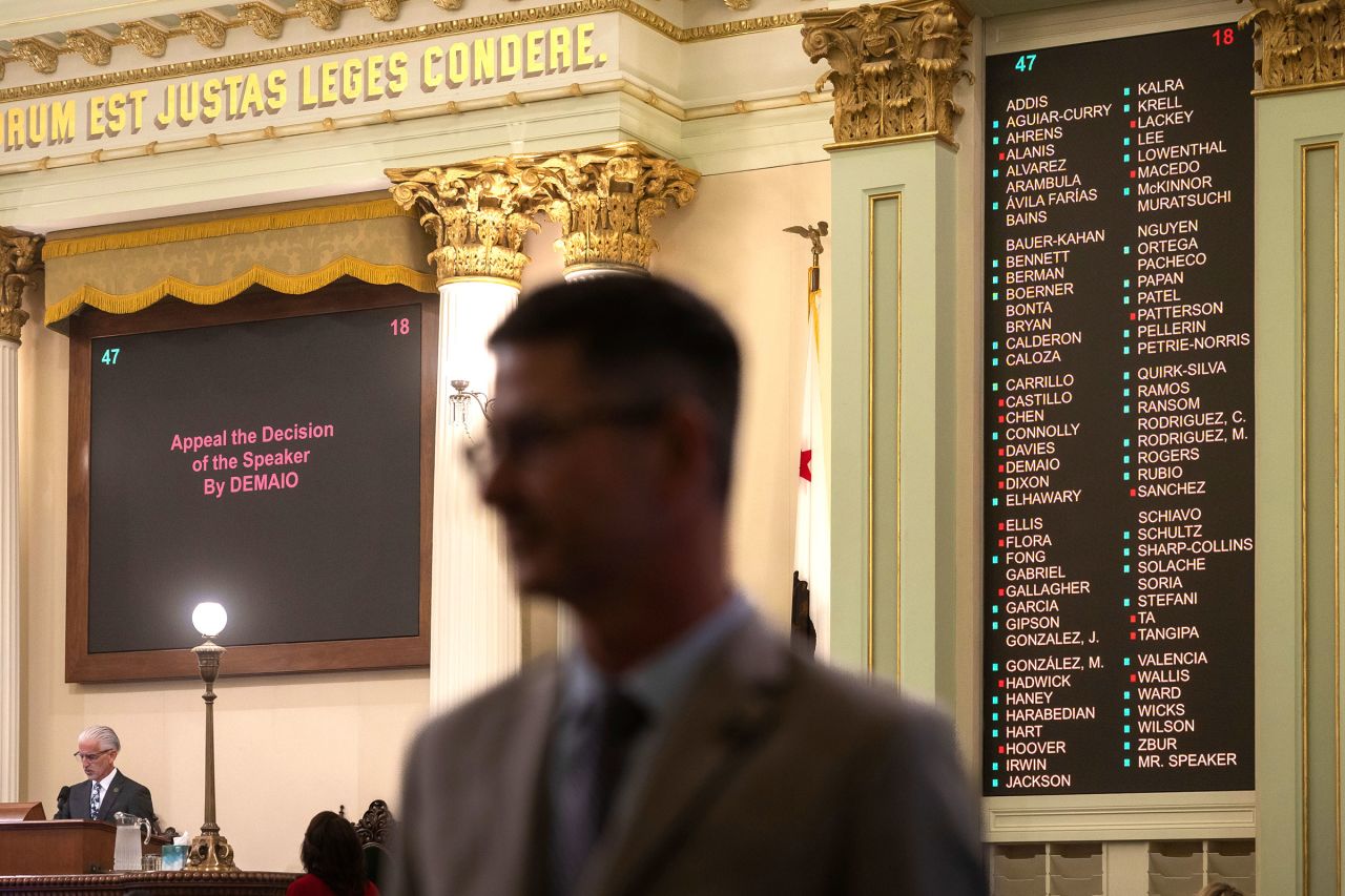 California Assemblymembers work during a legislative session at the California State Capitol in Sacramento on Monday.