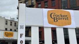 The new Cracker Barrel logo is displayed on  August 21 in New York. The company said Tuesday it was reverting to its old logo after right-wing backlash.