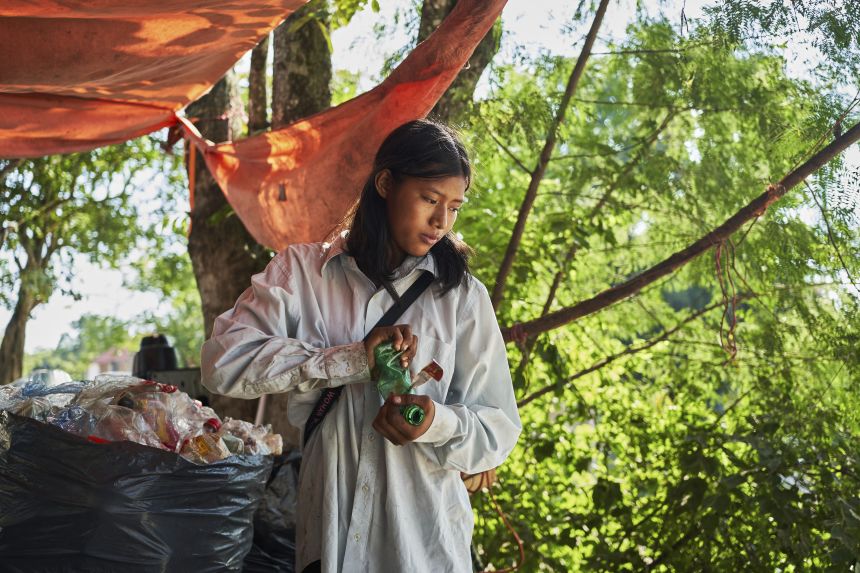 On Wednesday, August 20, 2025, Isela Santiago Morales, who works with her family to collect pet bottles at the municipal dump at Axtla de Terrazas, Mexico, will be sorted by Isela Santiago Morales, who works with her family.