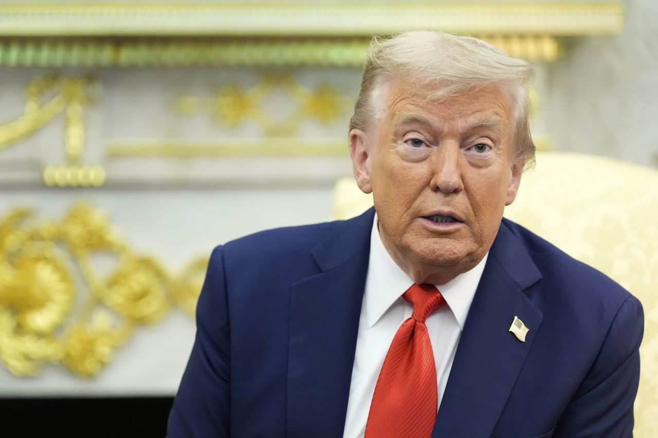 President Donald Trump speaks during a meeting with South Korean President Lee Jae Myung in the Oval Office of the White House, DC on Monday.