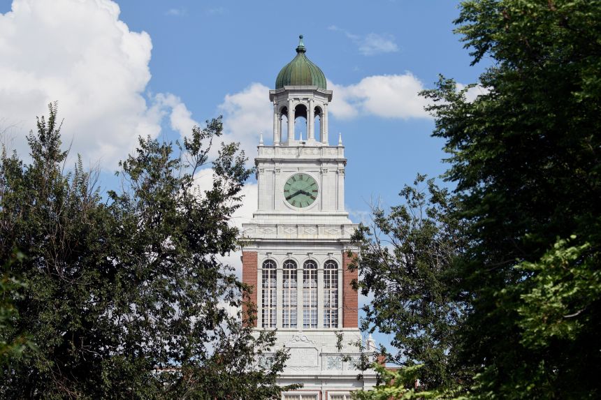 East High School's clocktower is seen in Denver on Thursday.