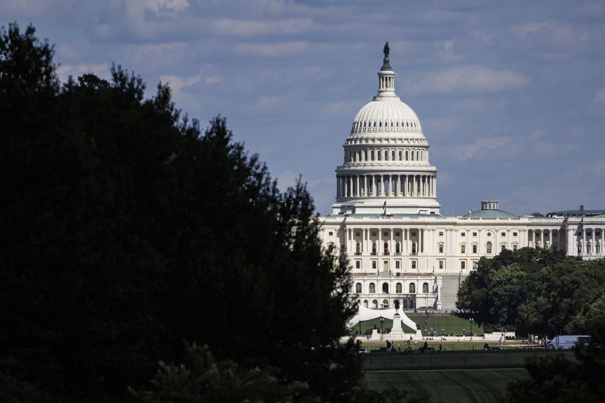 The U.S. Capitol building is seen from the base of the Washington Monument on August 29, 2025 in Washington, D.C.