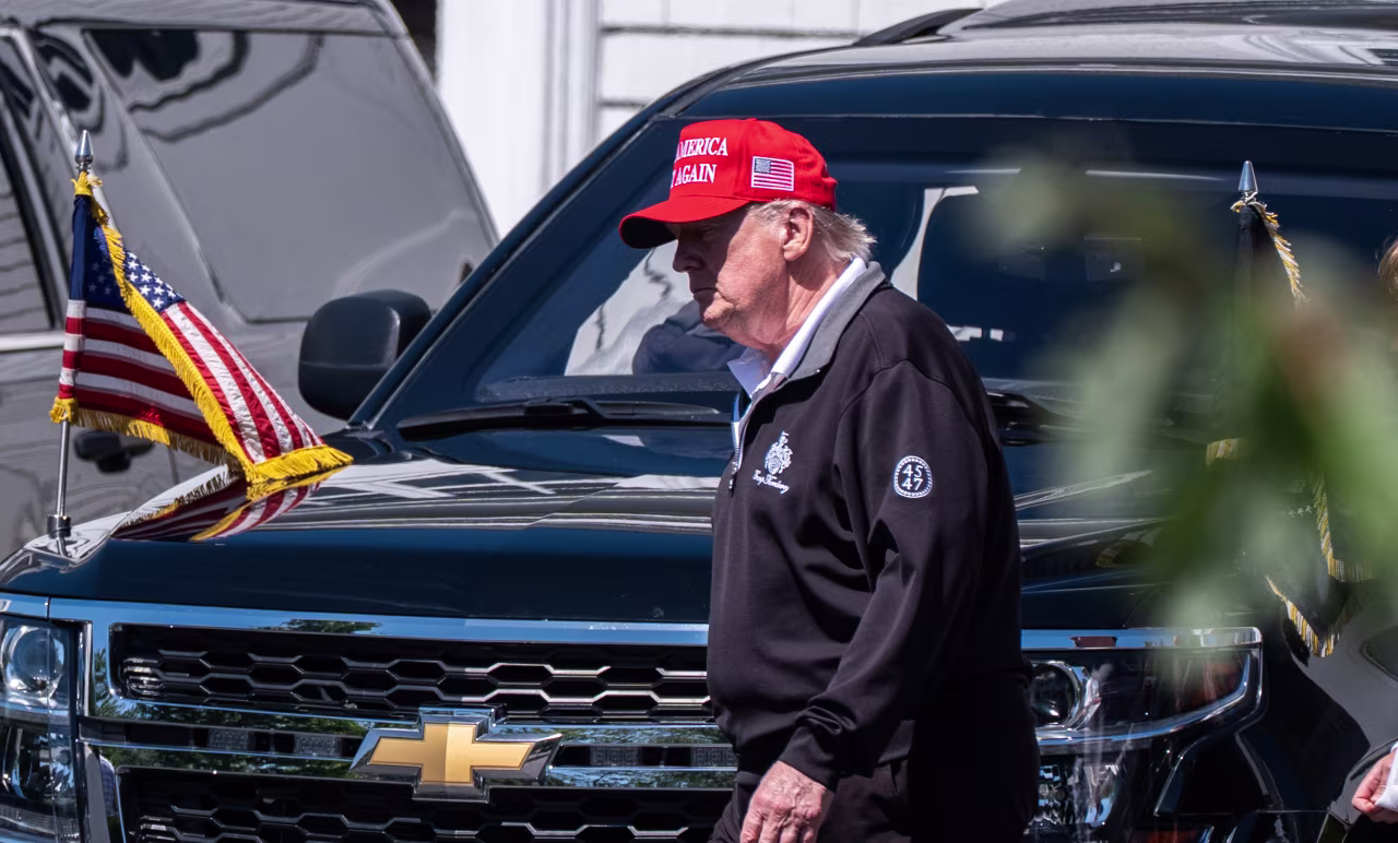 President Donald Trump at the Trump National Golf Club in Sterling, Virginia, yesterday.