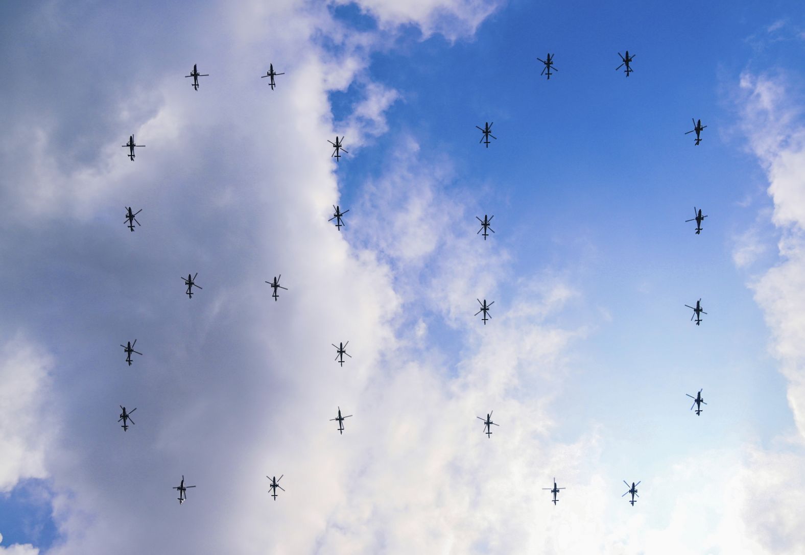The flag-guarding air echelon flies over Tiananmen Square to mark the anniversary.