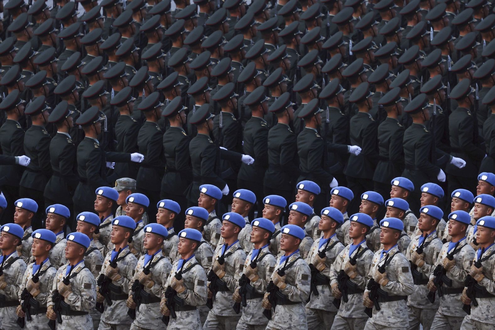 Chinese peace-keeping troops take part in the parade.
