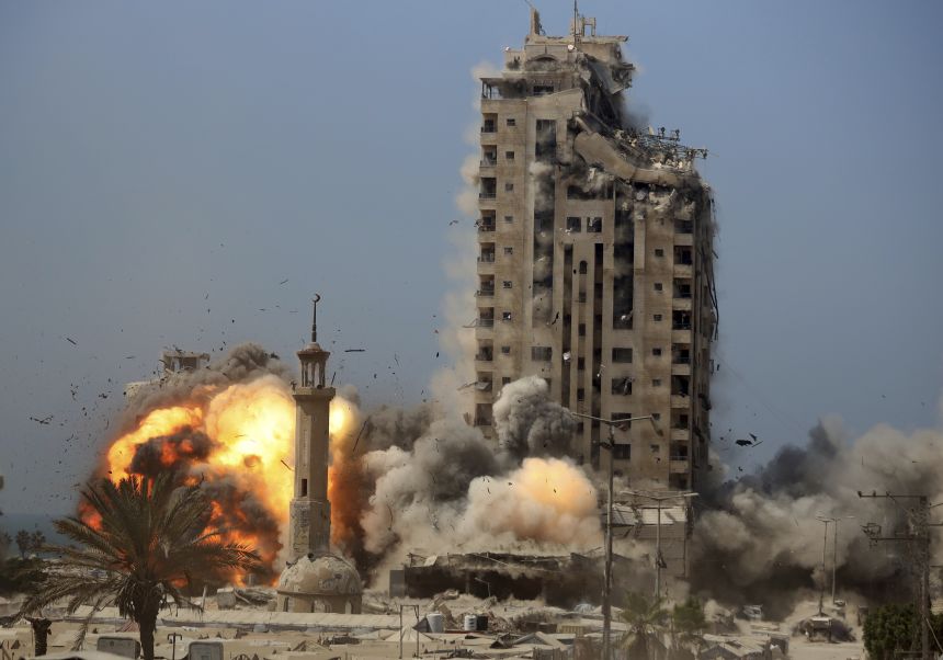 Yesterday, an Israeli airstrike struck arrested near the Mushtah Tower in Gaza city.