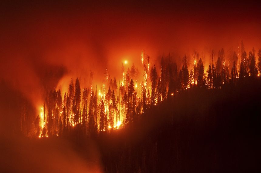 This long exposure photograph shows the Garnet fire burning in the Sierra National Forest on Monday.