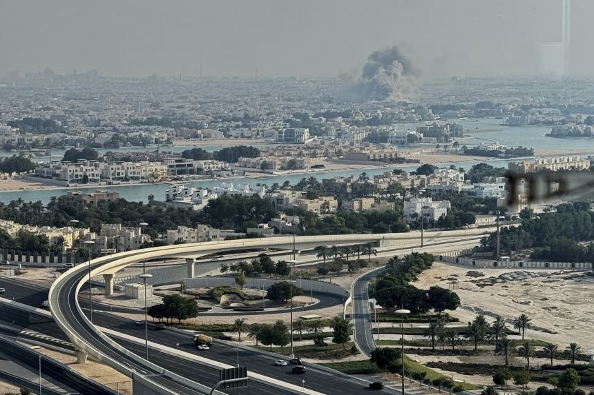 Smoke rises from an explosion in Doha, Qatar, on September 9.