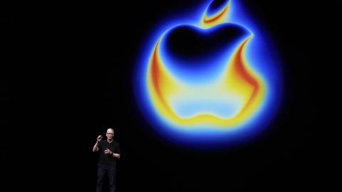 Apple CEO Tim Cook speaks on stage during an announcement of new products at Apple Park on Tuesday, Sept. 9, 2025, in Cupertino, Calif.