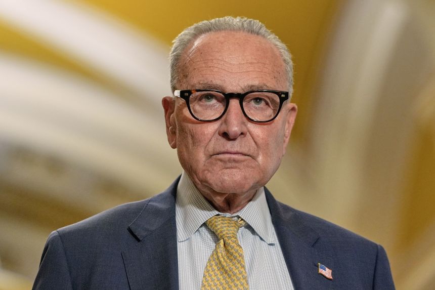 Senate Minority Leader Chuck Schumer, during a news conference at the US Capitol, on Tuesday, September 9, 2025.