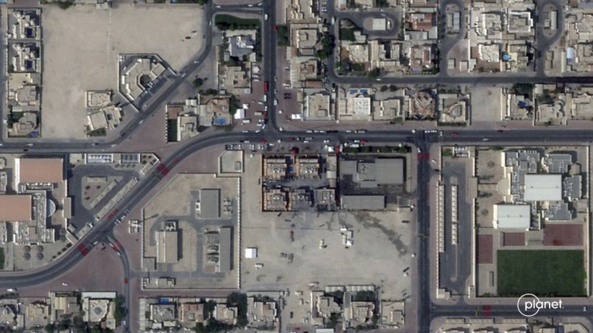 A satellite image from Planet Labs PBC shows damage after Israel's strike on a compound that hosted Hamas' political leadership in Doha.